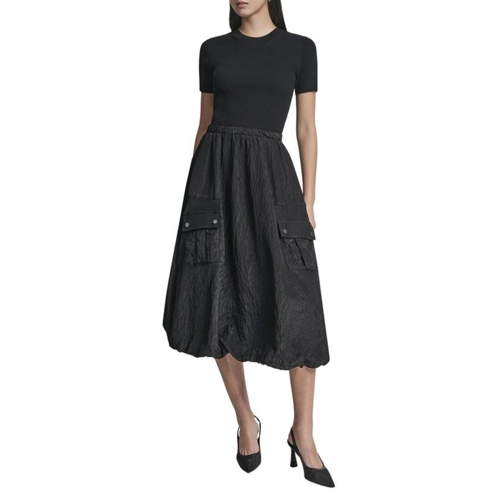 Dkny Womens Mix Media Cargo Pocket Sweaterdress, Black